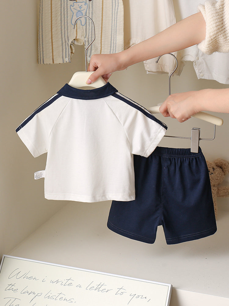 Navy & White Baby Boy Polo T-Shirt and Shorts Set
