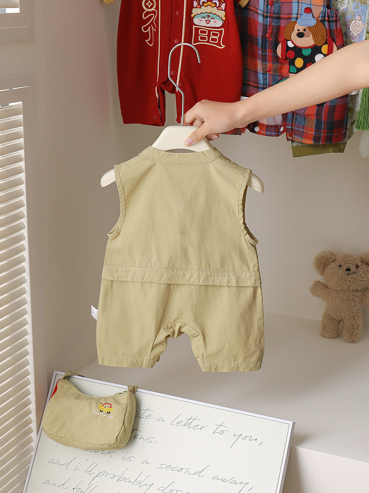 Hi Bear Sleeveless Baby Romper with Pouch – 100% Cotton