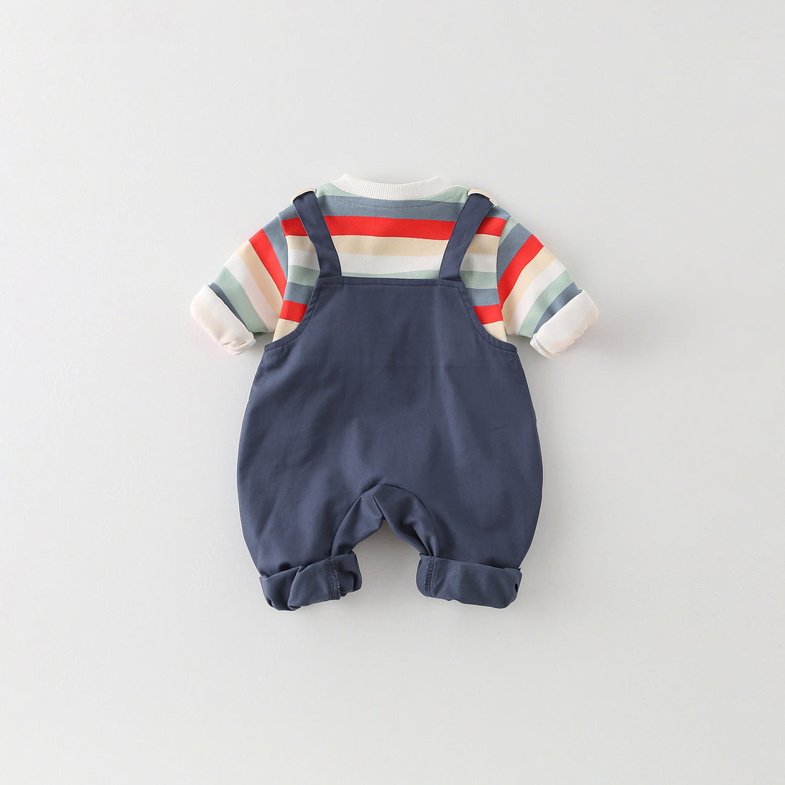 Navy Blue Dungaree Baby Romper with Bear Detail