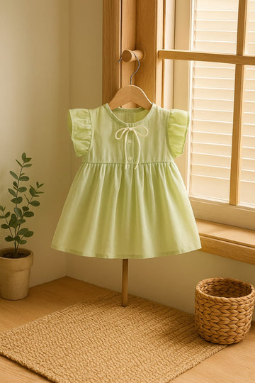 Pastel Green Baby Girl Summer Dress – Cotton Blend Flutter Sleeve Outfit