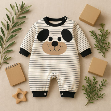 Playful Puppy Striped Baby Romper