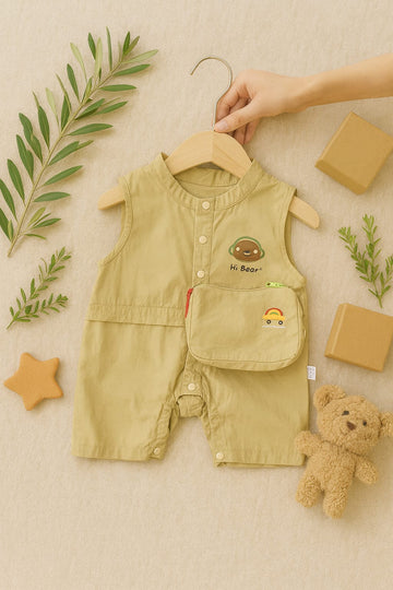 Hi Bear Sleeveless Baby Romper with Pouch – 100% Cotton