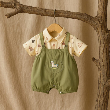 Green Dungaree Baby Romper with Shirt – 100% Cotton