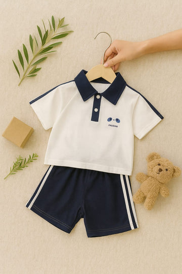 Navy & White Baby Boy Polo T-Shirt and Shorts Set
