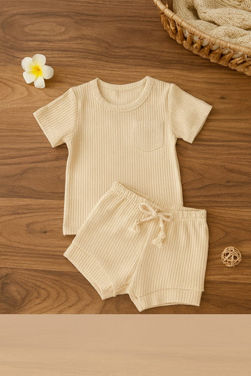 Cotton Baby Clothes Set – Ribbed T-Shirt and Shorts Outfit