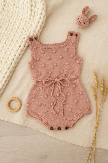 Knitted Cotton Baby Romper – Sleeveless Outfit for Girls