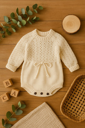 Baby Knitted Cotton Romper – Long Sleeve Winter Outfit