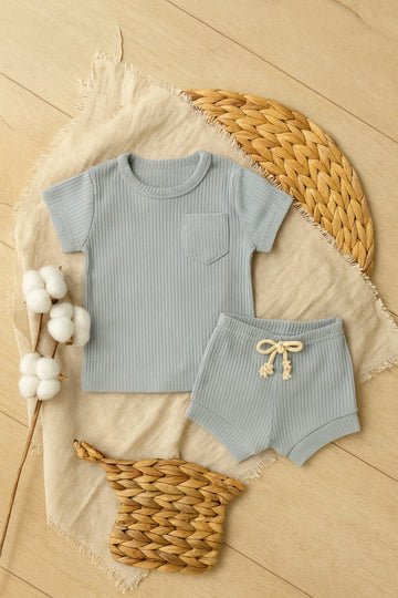 Cotton Baby Clothes Set – Ribbed T-Shirt and Shorts Outfit