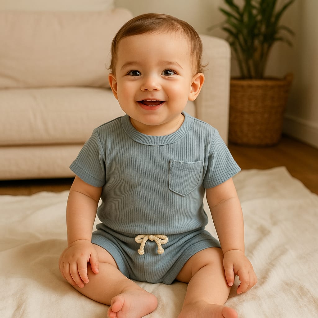 Cotton Baby Clothes Set – Ribbed T-Shirt and Shorts Outfit