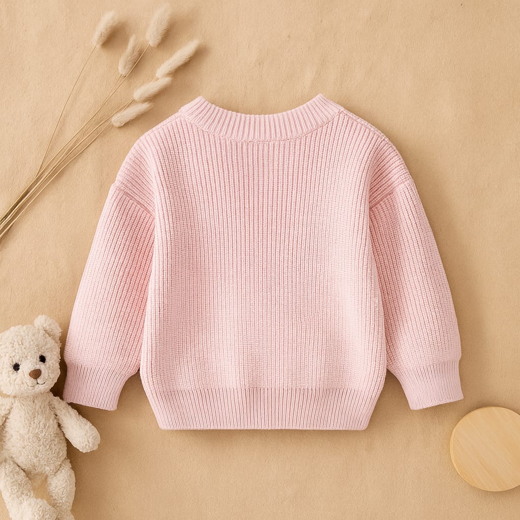 Woolen Baby Sweater – Pink Knitted Pullover for Girls &amp; Boys