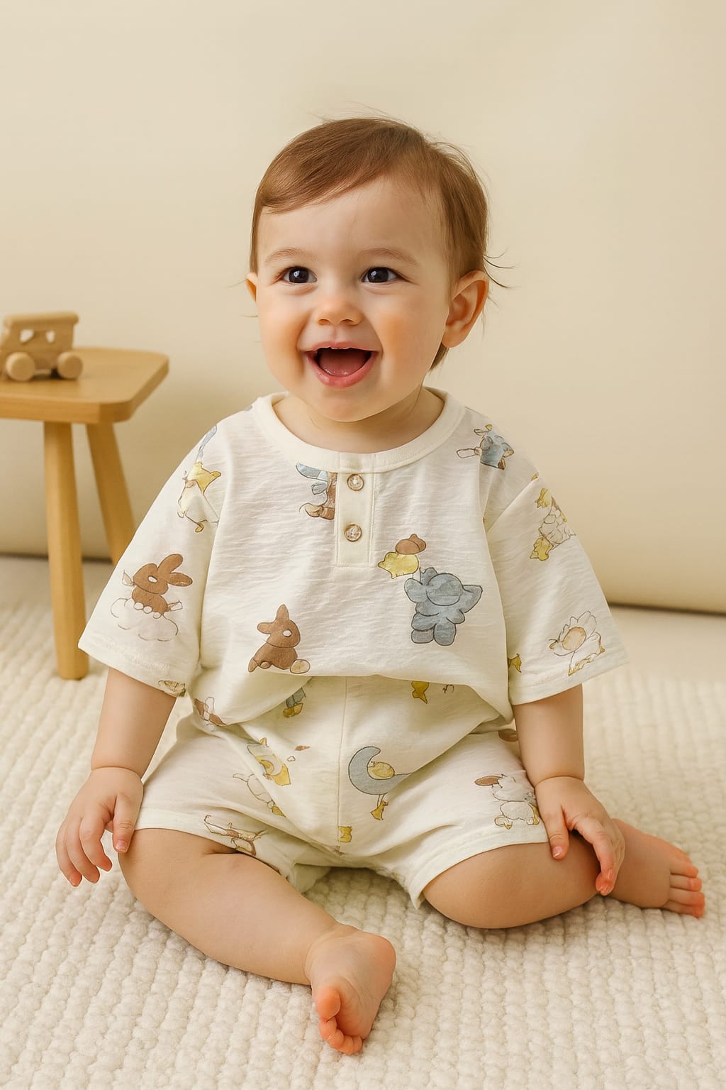 Baby Waffle Knit Two-Piece Outfit Set – Polyester Cotton Long Sleeve Top & Pants