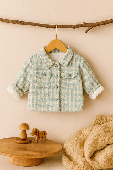 Baby Woolen Plaid Jacket – Long Sleeve Coat with Front Pockets