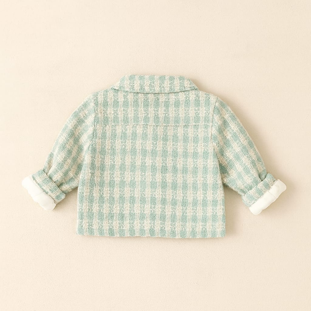 Baby Woolen Plaid Jacket – Long Sleeve Coat with Front Pockets