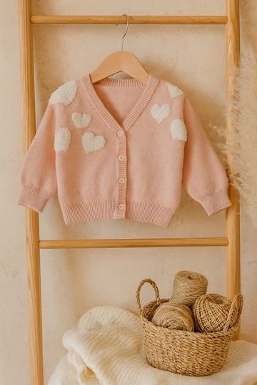 Baby Cotton Knitted Cardigan – Pink Heart Design Button-Down Sweater