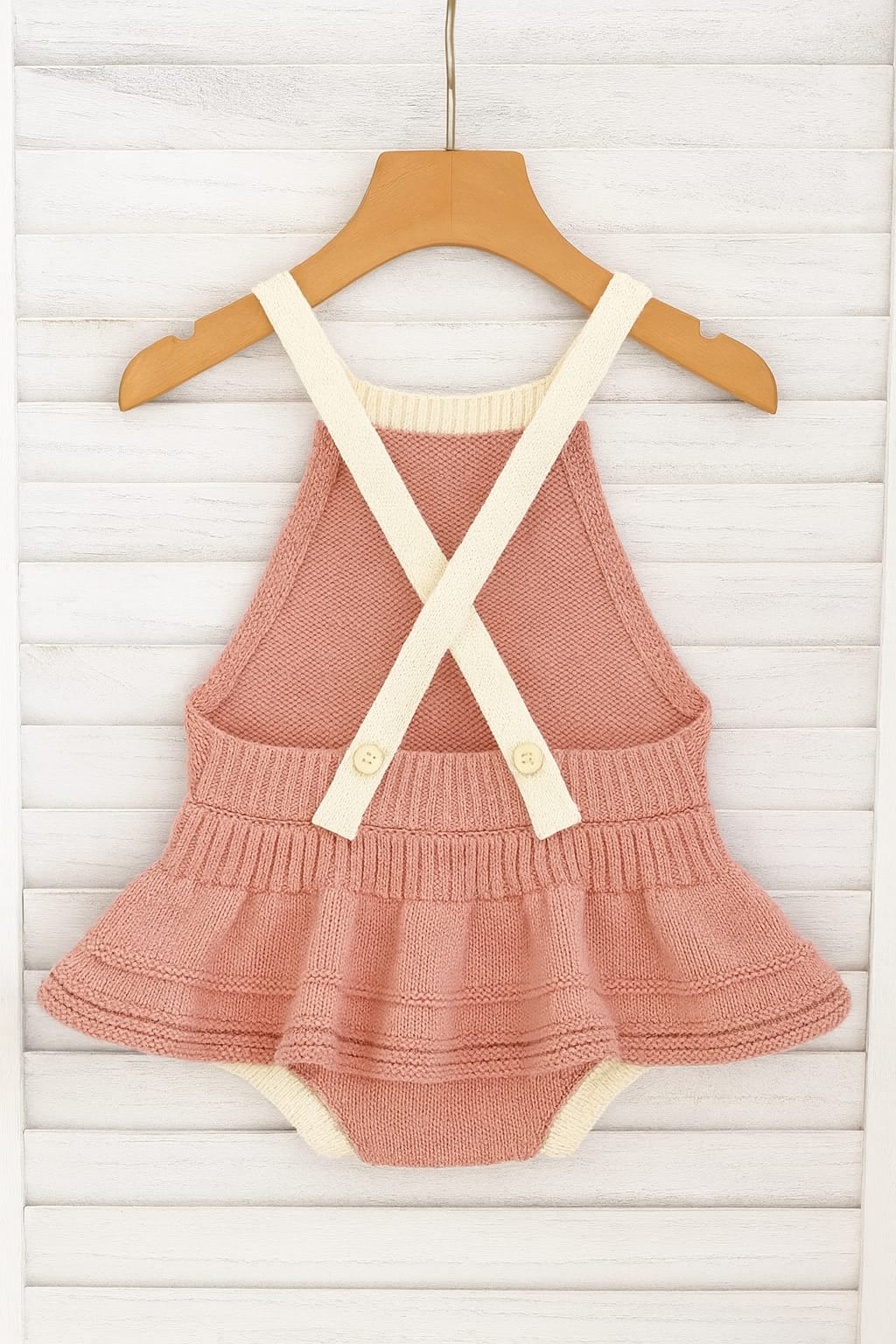 Knitted Baby Girl Romper Dress with Embroidered Flowers – 100% Cotton