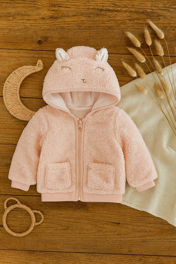 Baby Girl Fleece Hooded Jacket with Cute Ears – Warm Winter Coat