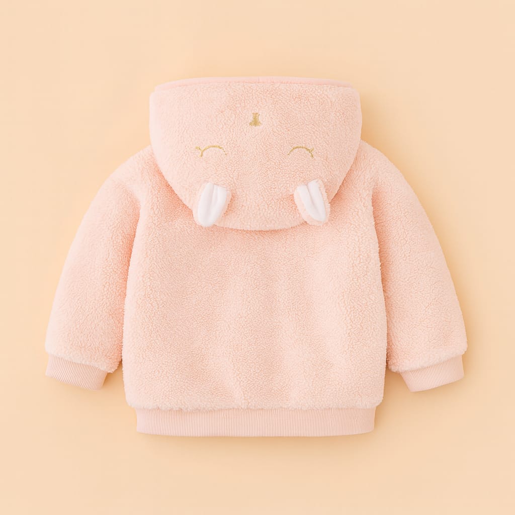 Baby Girl Fleece Hooded Jacket with Cute Ears – Warm Winter Coat