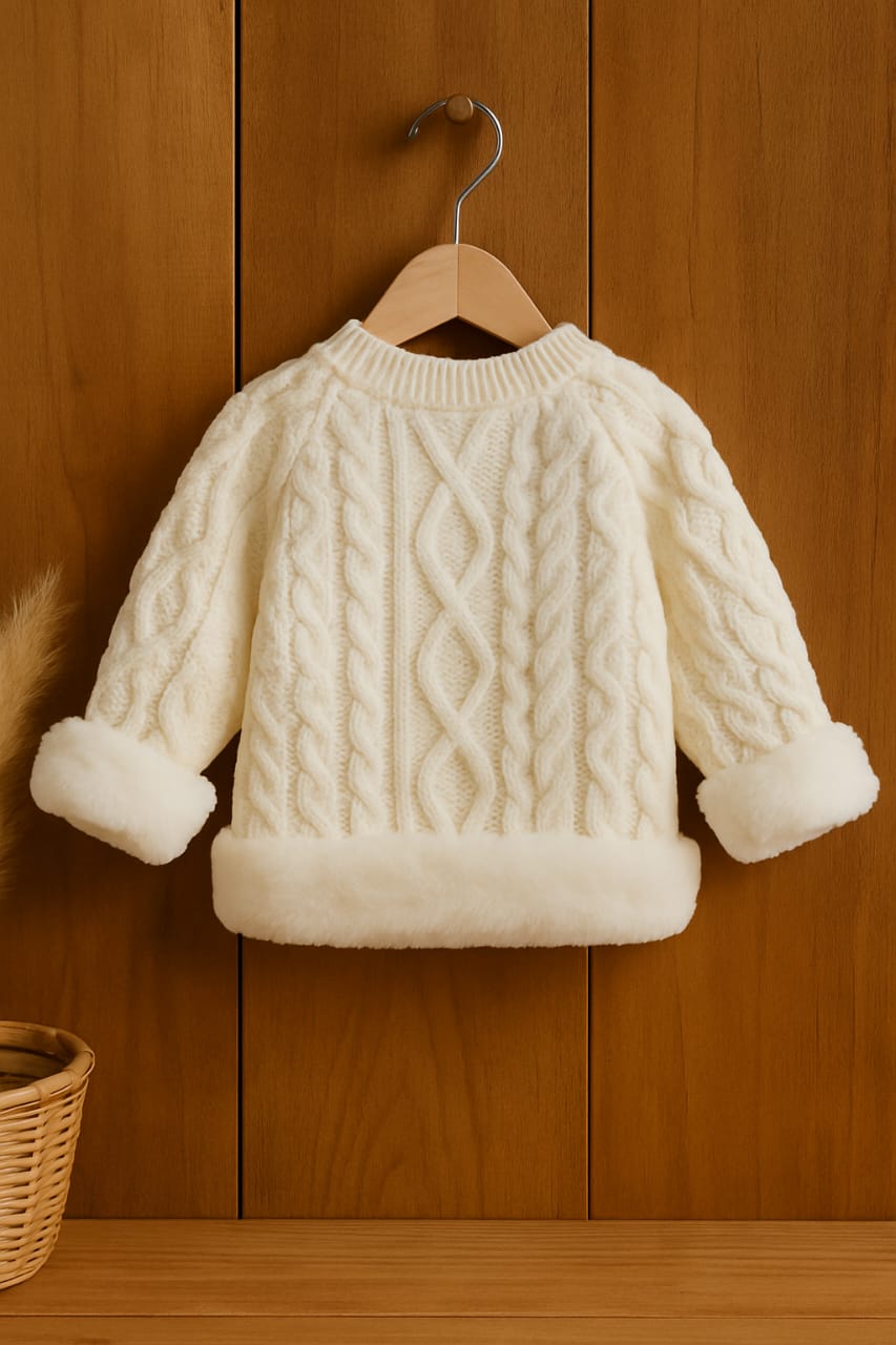 Cable Knit Fleece-Lined Sweater with Button Detail – Cozy & Stylish