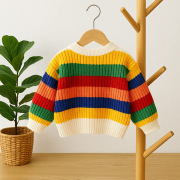 Rainbow Striped Knit Sweater – Cozy Multicolor Pullover