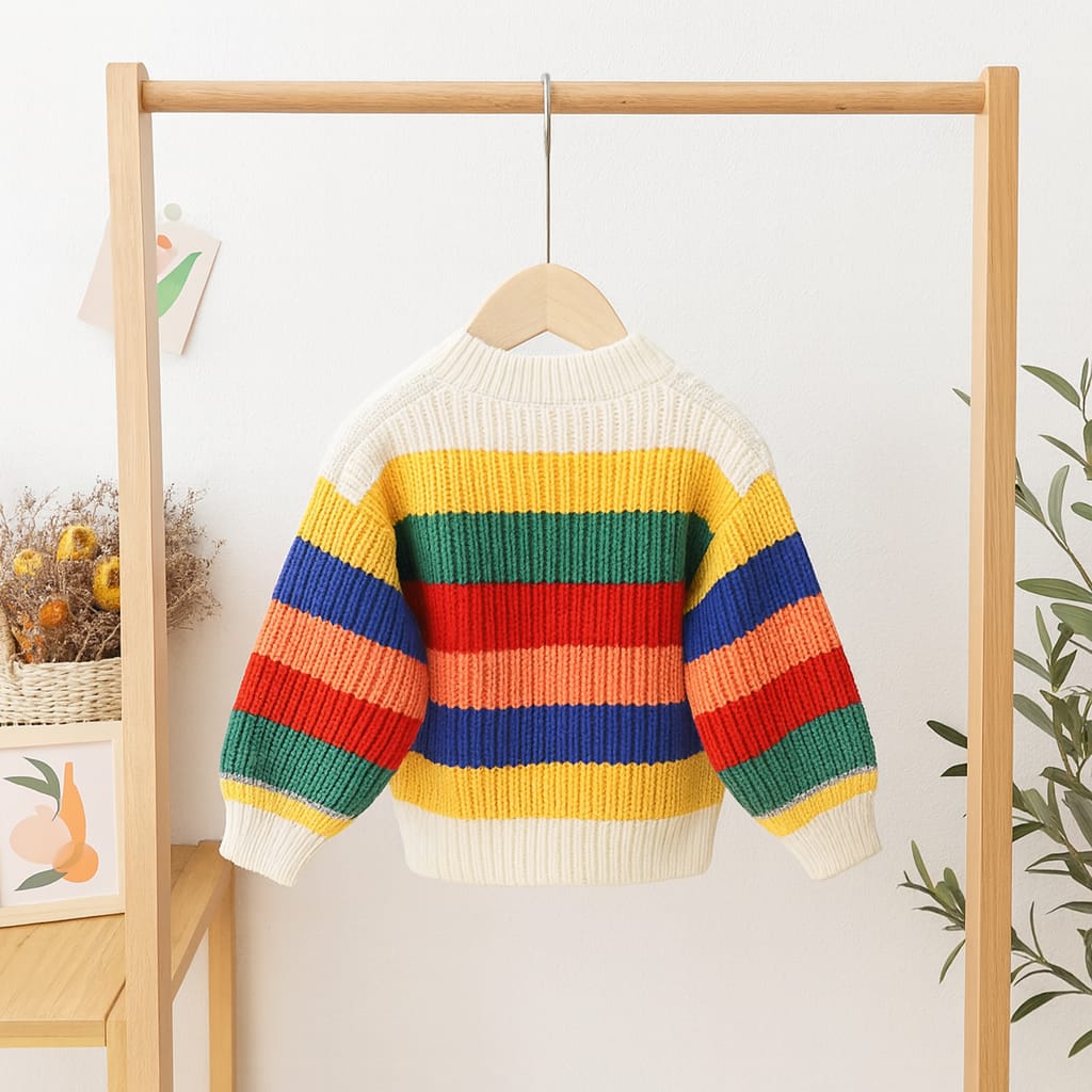 Rainbow Striped Knit Sweater – Cozy Multicolor Pullover