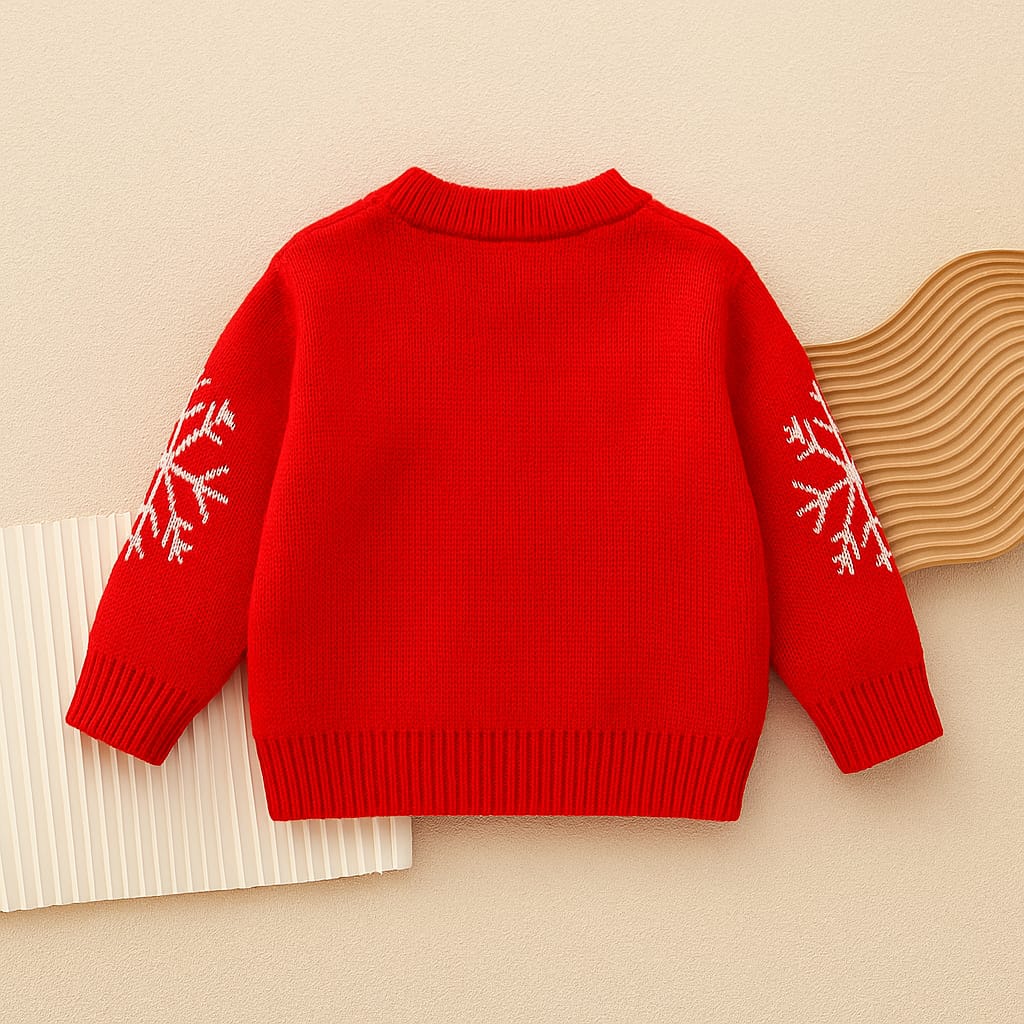 Santa Claus Knit Sweater – Festive Red Pullover with Snowflake Design