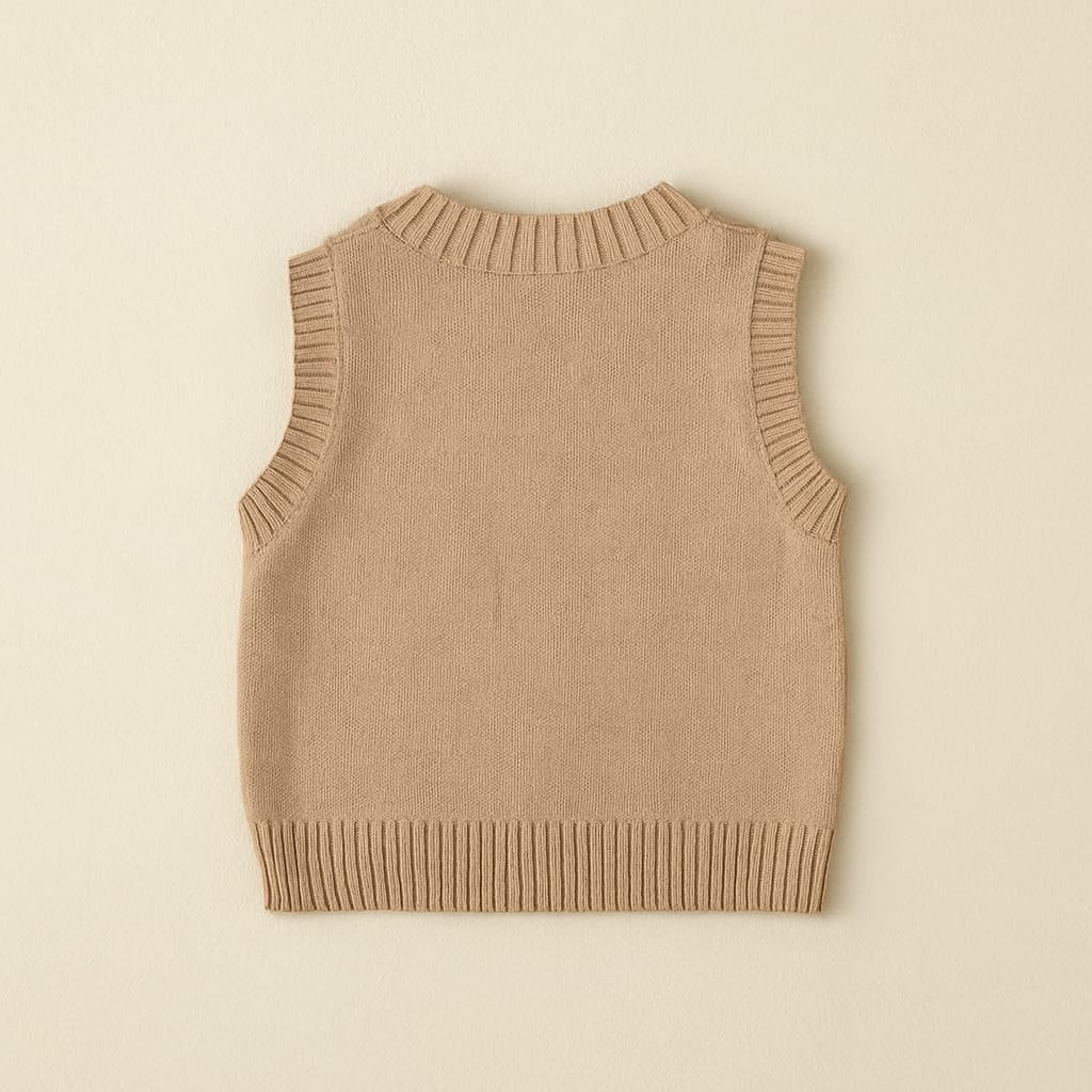 Knitted Lion Face Sleeveless Sweater Vest – 100% Cotton