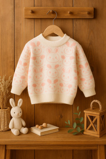 Baby Bunny Print Sweater – Soft Cotton Blend Knit Pullover