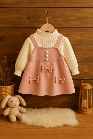 Baby Girl Knitted Pinafore Dress with Bow Details