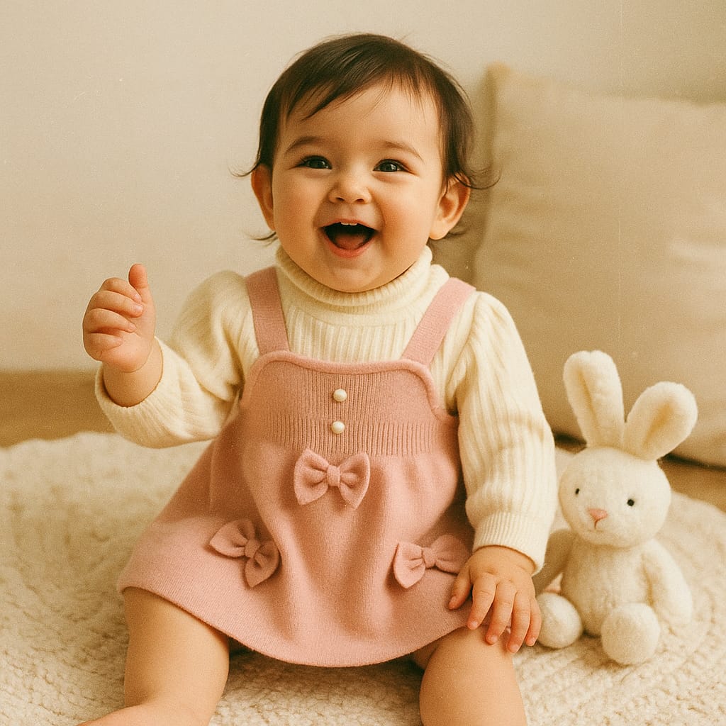 Baby Girl Knitted Pinafore Dress with Bow Details