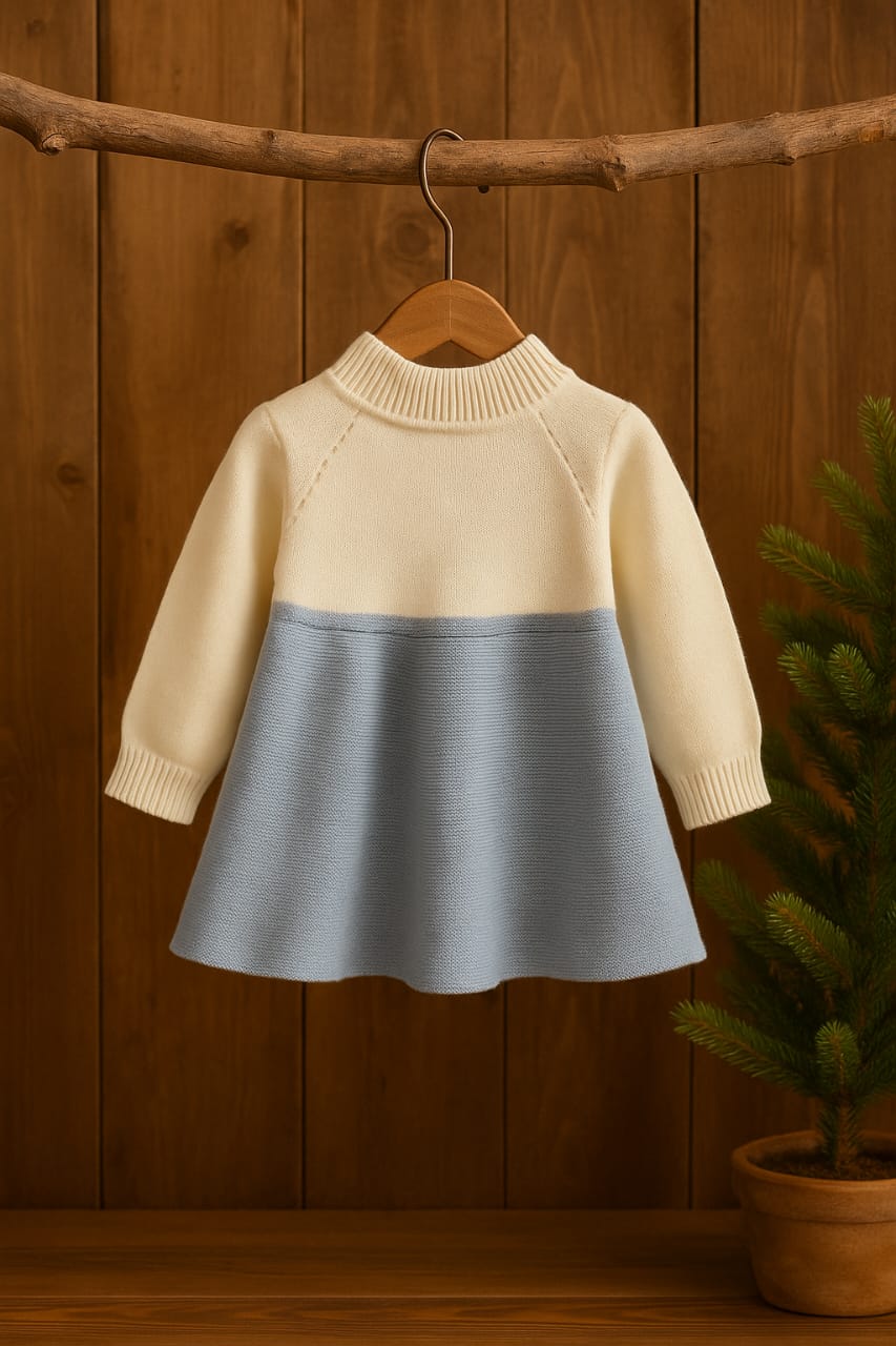 Baby Girl Long Sleeve Dress with Bow and Embroidery – Winter Wear