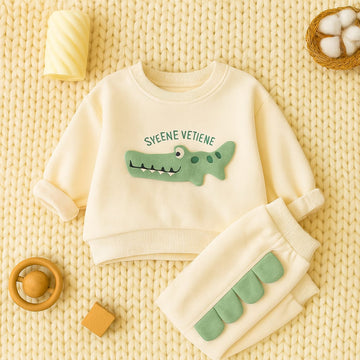 Cute Crocodile Print Cotton Worsted Outfit Set – Top and Bottom