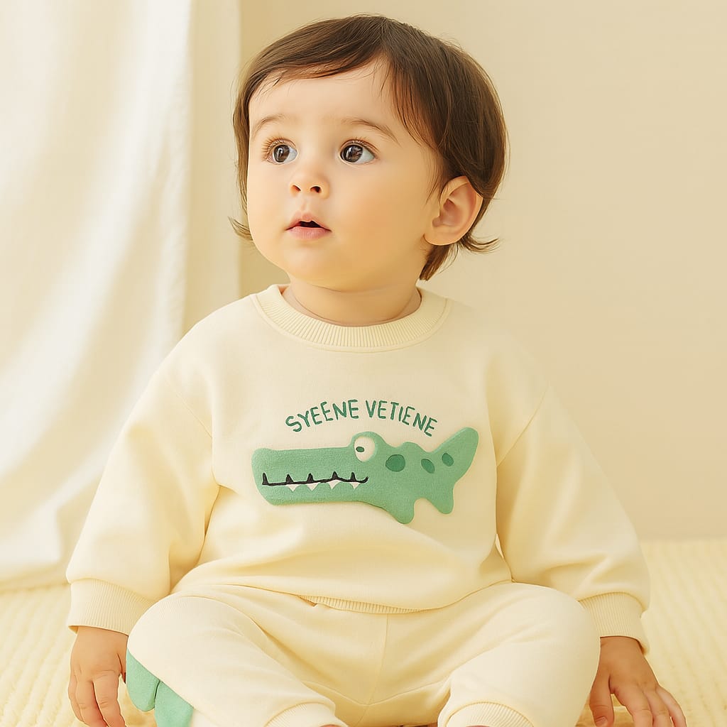Cute Crocodile Print Cotton Worsted Outfit Set – Top and Bottom