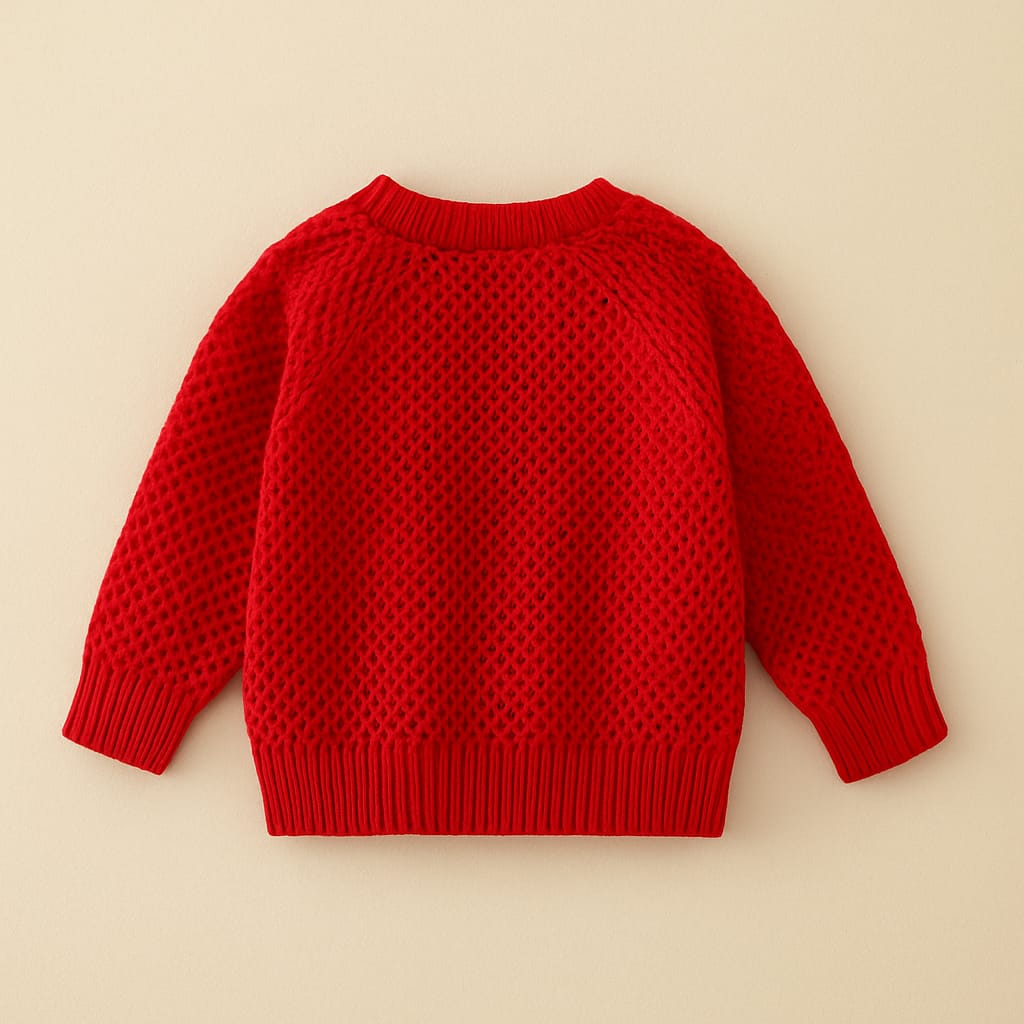 Red Knitted Sweater with 3D Bunny Applique & Lace Detailing