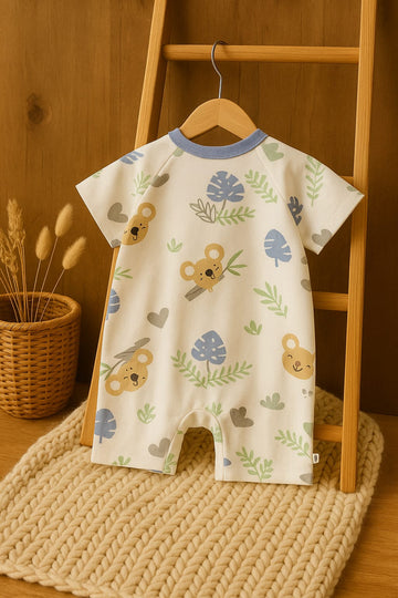 Cute Baby Romper with Koala Print – 100% Cotton, Soft Knitted Fabric | Short Sleeve Onesie