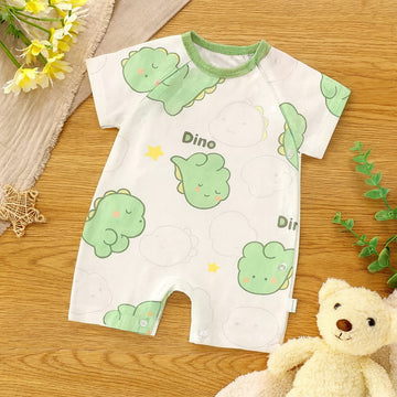 Cute Dino Print Baby Romper – 100% Cotton, Soft Knitted Fabric | Short Sleeve Onesie for Infants