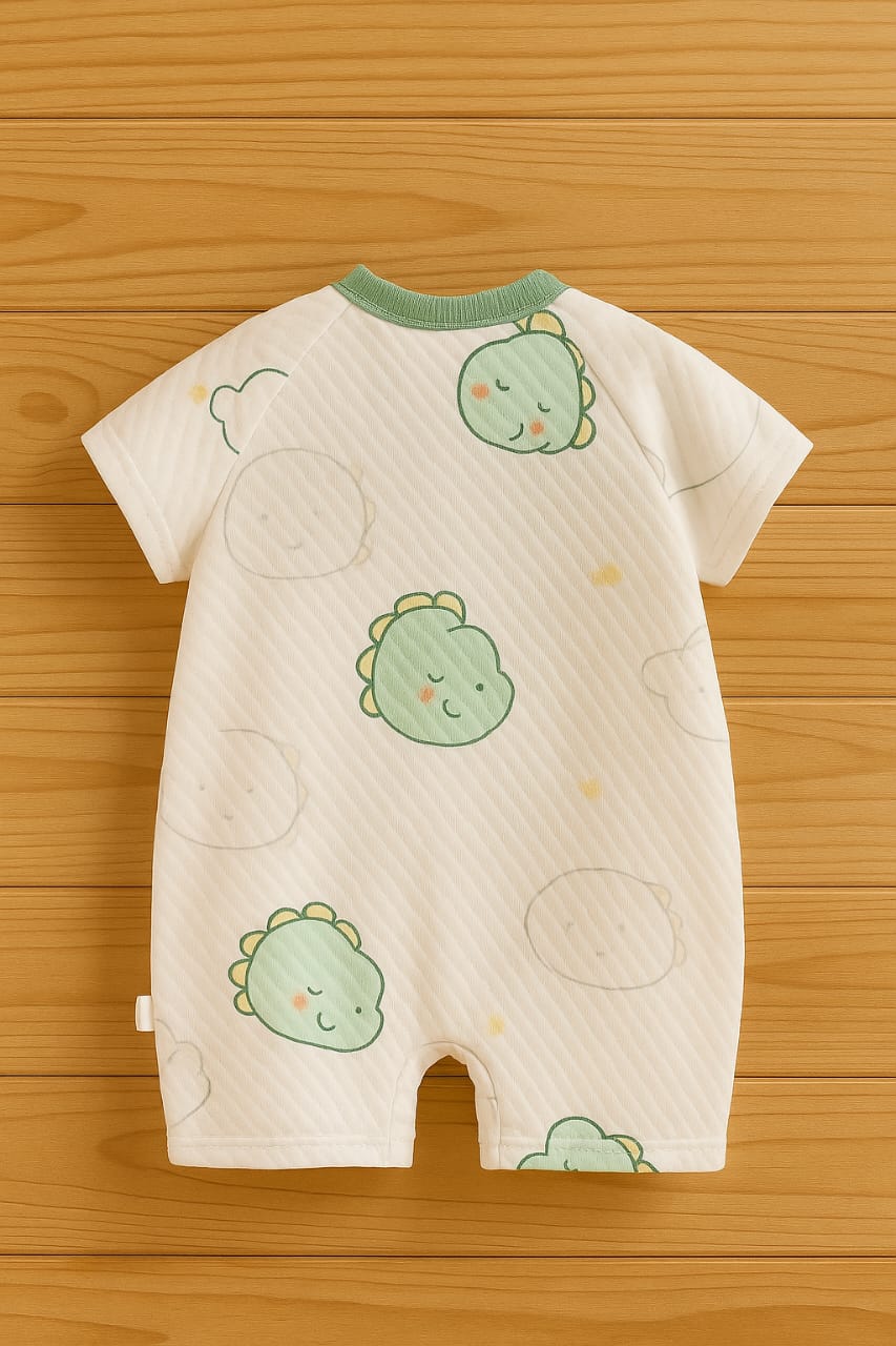 Cute Dino Print Baby Romper – 100% Cotton, Soft Knitted Fabric | Short Sleeve Onesie for Infants