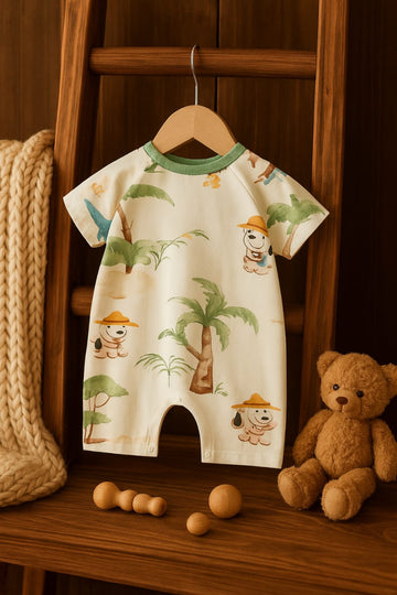 Adorable Jungle Print Baby Romper – 100% Cotton, Soft Knitted Fabric | Short Sleeve Onesie
