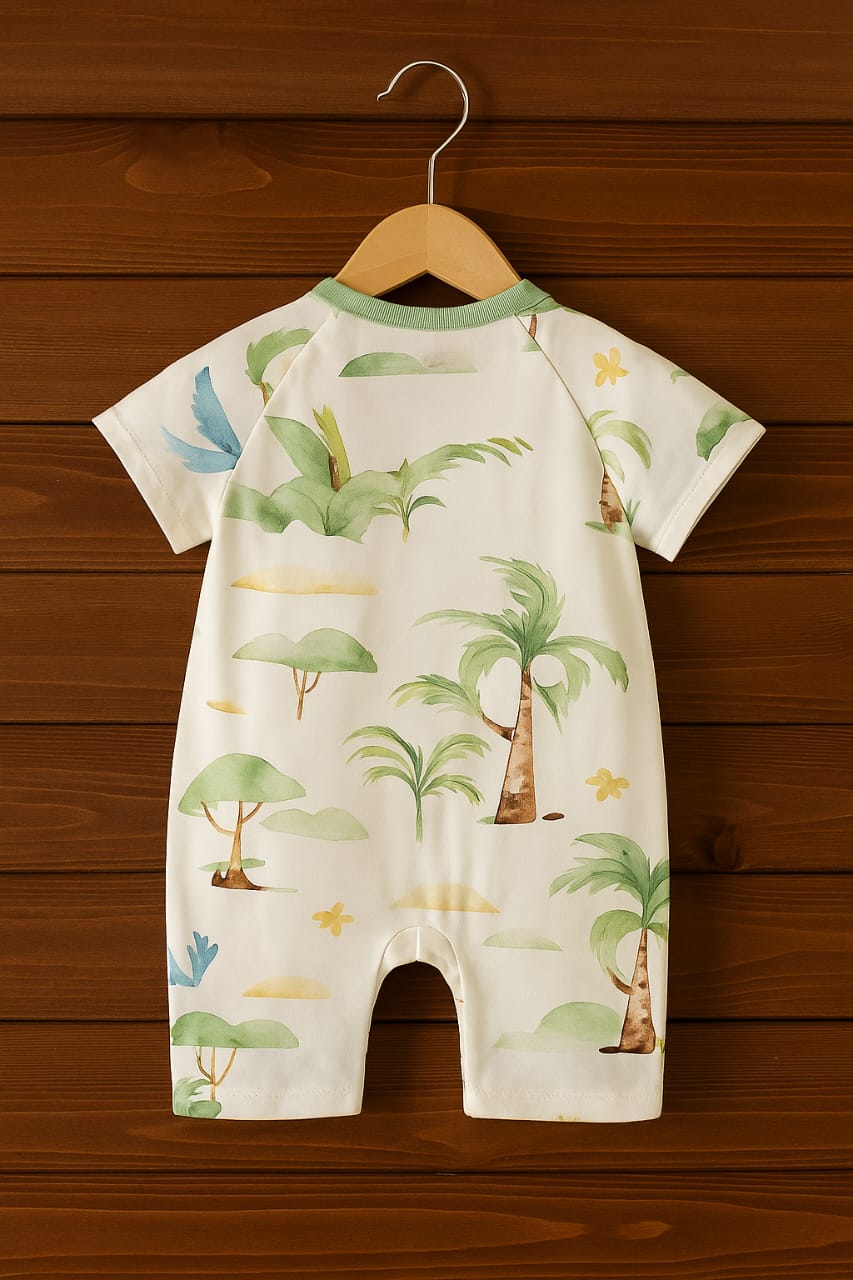 Adorable Jungle Print Baby Romper – 100% Cotton, Soft Knitted Fabric | Short Sleeve Onesie