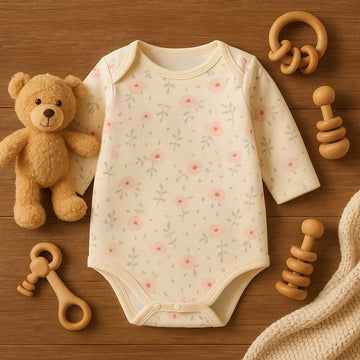 Floral Print Baby Bodysuit – 100% Cotton, Long Sleeve Soft Onesie for Infants