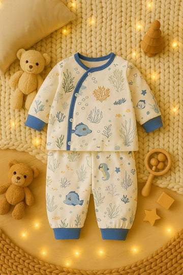 100% Cotton Baby Winter Night Suit Set with Underwater Print