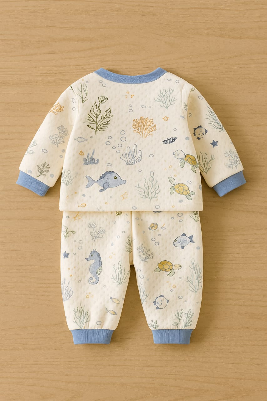 100% Cotton Baby Winter Night Suit Set with Underwater Print