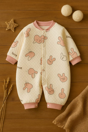 Baby Winter Romper with Bunny Print & Front Snap Closure