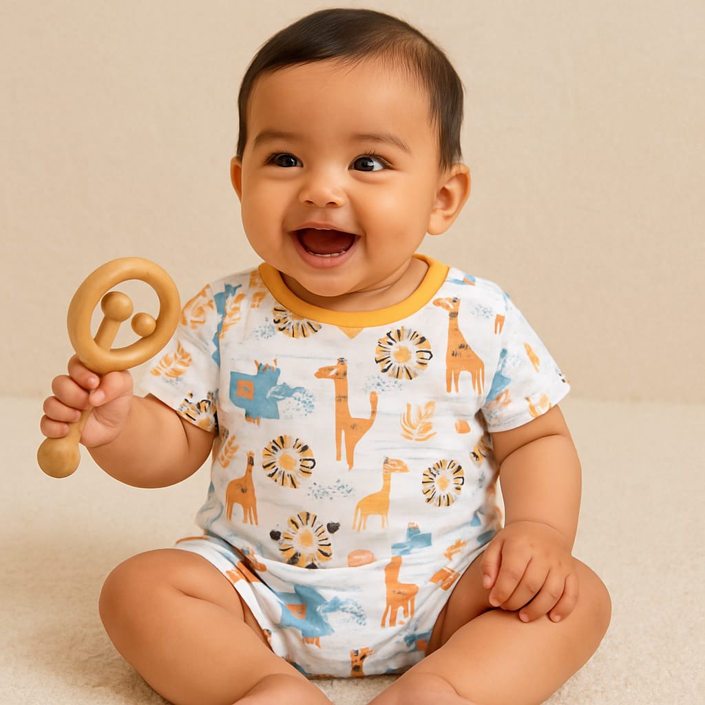 Baby Cotton Night Suit Set | Jungle Safari Print T-Shirt & Shorts Pajamas