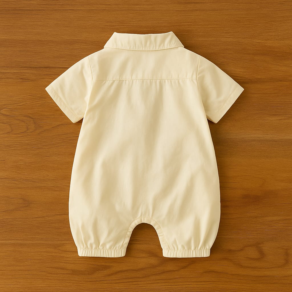 Baby Romper with Panda Embroidery & Chinese Knot Tassel – Soft Cotton Tencel Blend