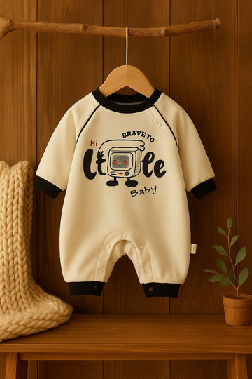 Cartoon Printed Baby Romper with Snap Buttons – Soft Cotton Polyester Blend
