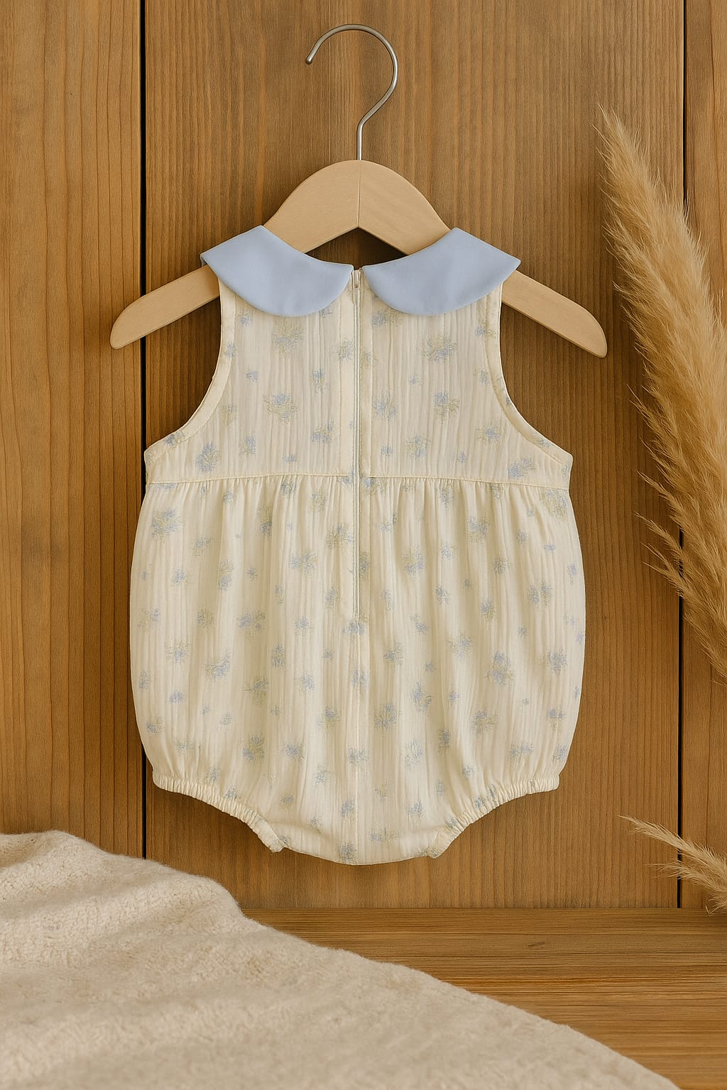 Floral Cotton Baby Romper with Peter Pan Collar – Sleeveless Infant Outfit
