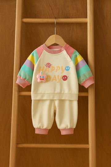 Color Block Baby Outfit Set – Happy Day Cotton Blend Sweatshirt & Pants
