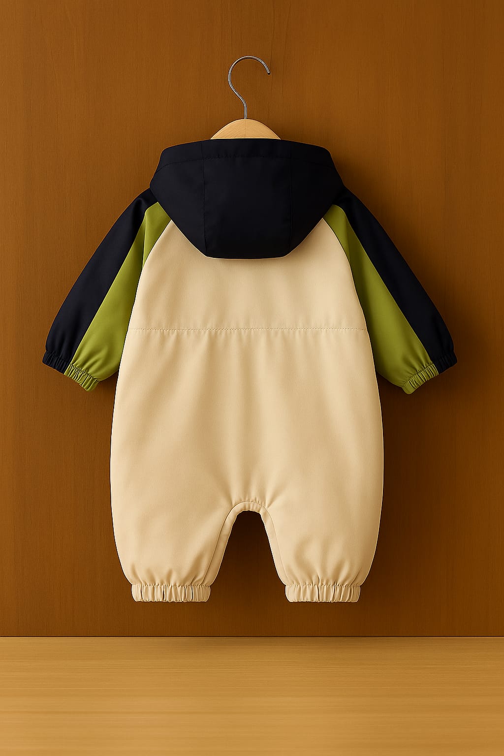 Hooded Baby Romper with Zip Closure – Colorblock Design & Cozy Lining