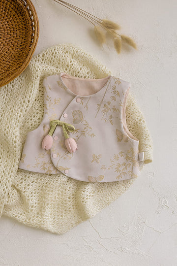 Floral Printed Baby Vest with Tulip Tie – Soft Cotton Lining