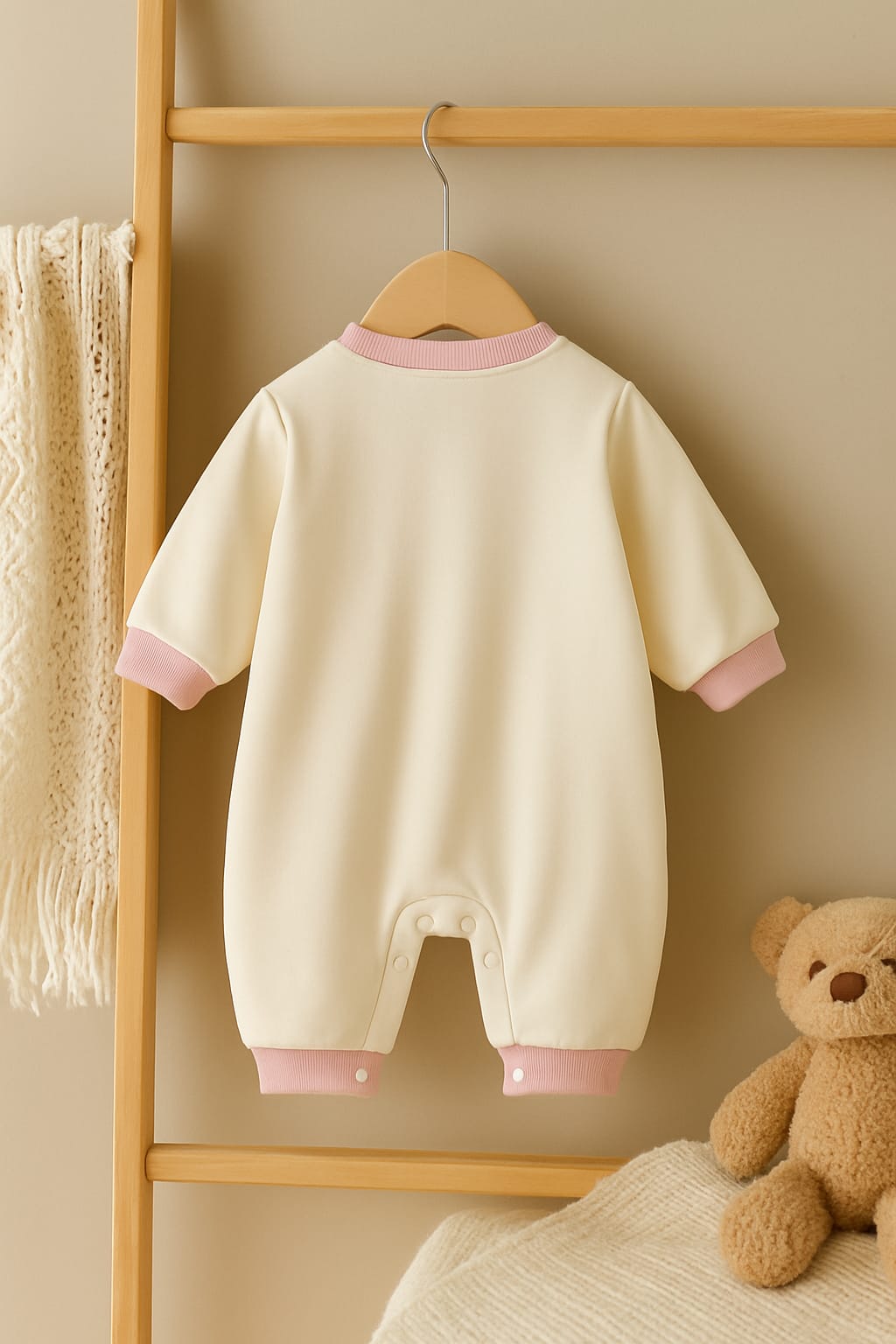 Floral Appliqué Baby Romper with Long Sleeves & Snap Closure